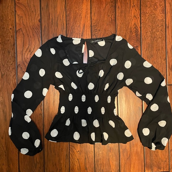 Derek Heart Black Polka Dot Blouse - Picture 1 of 3